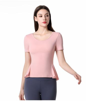 China 2022 New QUICK DRY Women Short Top Running T-Shirt Running Yoga Neck Fitness Stretchy Quick Dry Soft Round Compression for sale