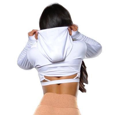 China QUICK DRY Women Fashion High Elastic Hooded Fit Slim Activewear Fitness Quick Dry T-Shirt Running Long Sleeve Crop Jogging Top for sale