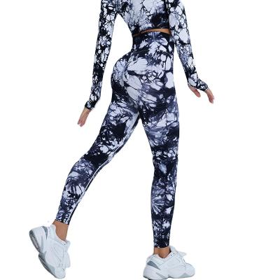 China Sports Waist Women's Tie Dye Fitness Tights Pants Crac! crack! Seamless High Elastic Seamless Yoga Butt Leggings for sale