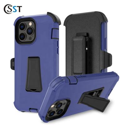 China Anti-drop Clip Design For Iphone 13 Pro Max Belt Clip Cell Phone Case With Stand for sale