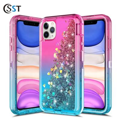 China High Quality Shockproof TPU+PC Mobile Cell Phone Liquid Glitter 3 In 1 Backer Case For iPhone 11 Pro Max 6.5