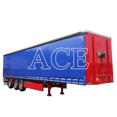 China 11R22.5 Tire 3 Axle PVC Curtain Side Shipping Container Shandong 40ft Van Box Semi Trailer with Standard 28Ton Landing Gear for sale