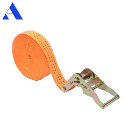 China Durable 3-10m Length Polyester Cargo Ratchet Tie Down Lashing Straps with Polyester Retractable Wrench Set for sale