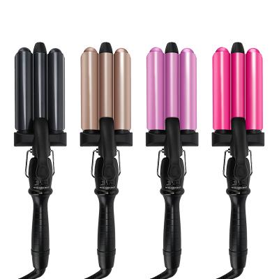 China Electric Hair Care High Quality Ceramic Luster Anion LED Hair Curlers Three Tubes Hair Curler Shiny Curling Iron for sale