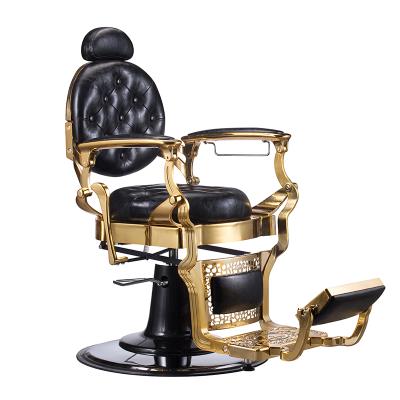 China Classic Good Quality Elegant Gold And Black Color Hair Salon Equipment Durable Barber Chairs for sale