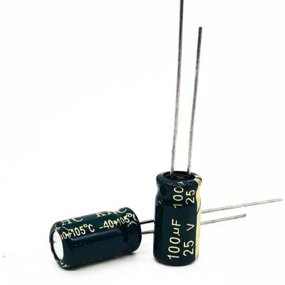 China New general purpose aluminum electrolytic capacitor 100 uF 25V 6*12mm 100uf 25v 25V 100UF electrolytic capacitor for sale