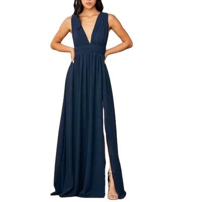 China 2022 Anti-Static Factory Customized Ladies Summer Party Dress V-Neck Plain Women Long Skirt Backless Mature Female Style S For Banquet for sale