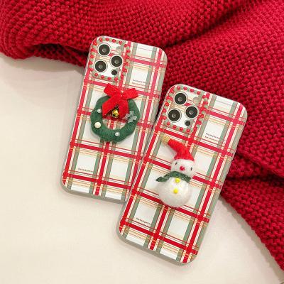 China New Arrival Christmas Snowman Shockproof Phone Case For Iphone 13 pro Max With Grid Red Lines for sale