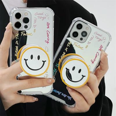 China Cute Anti-Fall Smile Face Mirror Letter Stand Holder Phone Case For iPhone X 11 12 13 pro xr xs max for sale