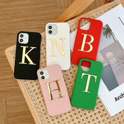 China Shockproof Personalize Name Pebble Leather Phone Case For iPhone 7/8 plus /X/XR/XS/11/12/13PRO MAX Luxury Cover for sale