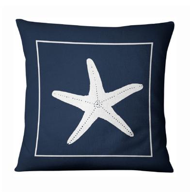 China Nautical Shell Cushion Cover Starfish Linen Pillow Marine Sailing Non-Toxic Navy Blue for sale