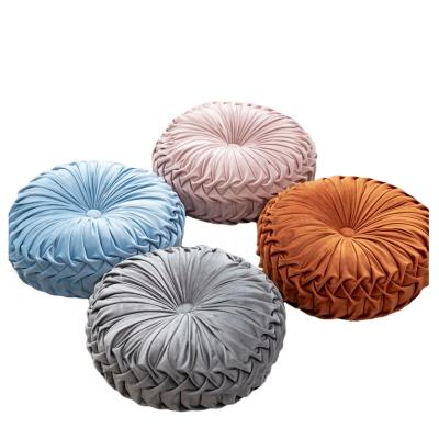 China Pumpkin Anti-Static Round Tile Couch Cushion Chair Solid Color Floor Pillow Home Decorative Velvet Material for sale