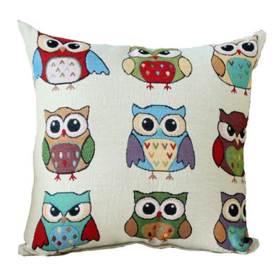 China Wholesale Non-Toxic Thicken Cotton Linen Embroidered Cute Owl Sofa Cushion Cover for sale