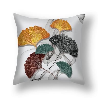 China Sustainable Ginkgo Leaf Painted Soft Pillow Case Polyester Cushion Cover 45x45cm Room Decor Decorative Pillow Cover for sale