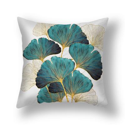 China Viable Short Plush Ginkgo Leaf Green Gold Pillow Cover Cushion Cover For Car Sofa for sale