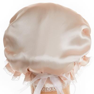 China Custom Logo Printed Babies Bonnets Silk Adjustable Picture Children Kids Sleep Sleep Hat Pink Baby Silk Hood for sale