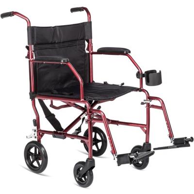 China W26 Foldable Aluminum Lightweight Aluminum Wheelchair Transport Chair With Fixed Integral Padded Armrest for sale