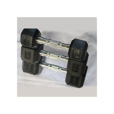 China Rubber + Cast Iron Factory Wholesale Black Rubber Coated Weight Lifting Dumbbell Hexagon Dumbbell for sale