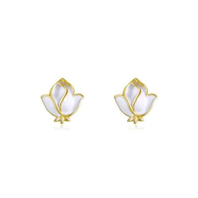 China Cute Trendy New Design Sterling Silver 14K Gold Plated Enamel Flower Stud Earrings for sale