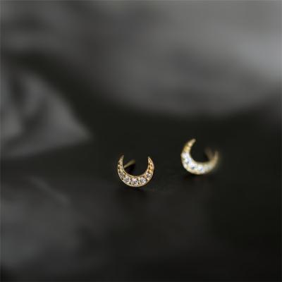 China Cute New Fashion Customized Tiny Sterling Silver Ladies Zircon Moon Stud Earrings for sale