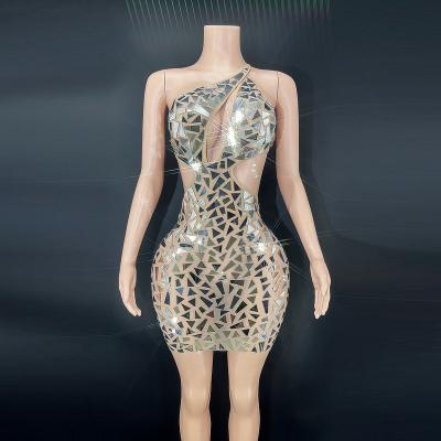 China In Stock Anti-wrinkle Gzrose Y2560 Spring Dress Shinny Hollow Sequin Dresses Women Party Mesh Dress For Club Celebrity Show Wear for sale