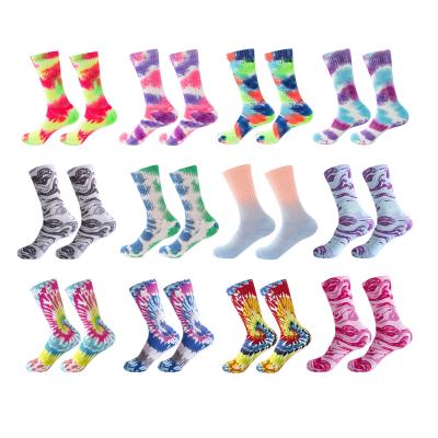 China Yiheng Breathable Breathable Tie Dye Socks Custom Fashion 360 Sublimation Printing Tie Dye Crew Socks for sale