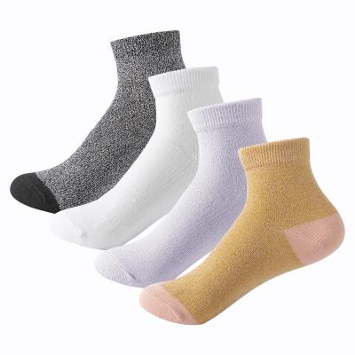 China Yiheng Breathable Lurex Breathable Socks Knitted Lovely Gold Girl Black White Black Purple Strappy Ankle Lurex Socks for sale