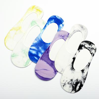 China Yiheng Breathable Breathable Boat Socks Non Slip No Show Sock Colorful Tie Dyed Footie Socks For Women for sale