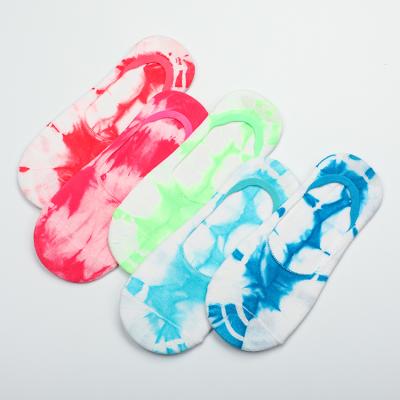 China Breathable Breathable Yiheng Tie Dyed Ladies Shoe Knocks Non Slip Socks Custom Woman Footies for sale