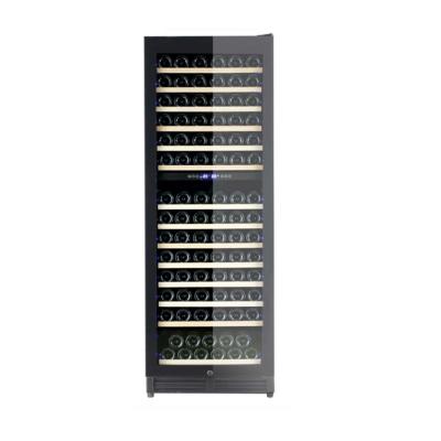 China Hotel Bacchus Wholesale Wine Cooler Dual Temperature Zone Wine Fridge Stainless Steel Cellar Wooden Shelves for sale