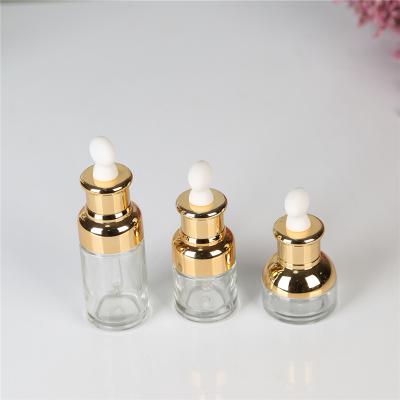 China Personal Care 20Ml Luxury Glass Bottle Skin Care Silver Dropper For Serum Cosmetic Packaging for sale