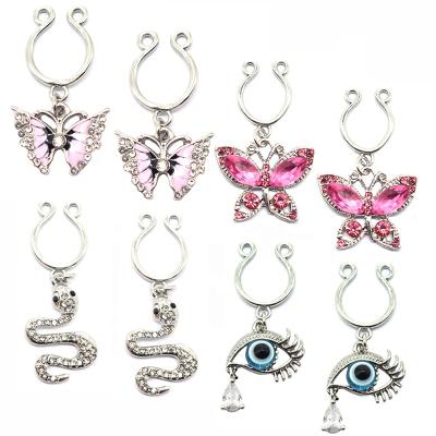 China FASHIONABLE Gaby Butterfly Design Copper Material Dangle Nipple Rings Fake Non Piercing Nipple Ring Nipple Jewelry for sale