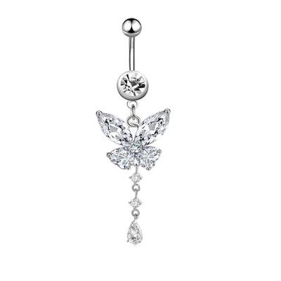 China FASHIONABLE Hot Selling Gaby Silver Butterfly Belly Rings Stainless Steel Crystal Belly Rings Body Piercing Jewelry for sale