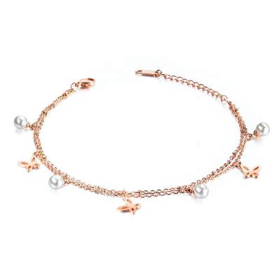 China TRENDY Gaby anklets butterfly rosegold plated anklets with charms anklet stainless steel body jewelry for sale