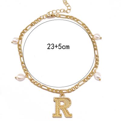 China Fashionable Alloy Gaby Initial Letter Ankle Chain With Pearl Anklets Foot Jewelry Anklets Women for sale