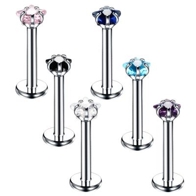 China Vintage Gaby Clear Stainless Steel CZ Star Lip Rings Labret Studs Propeller Stud Body Piercing for sale