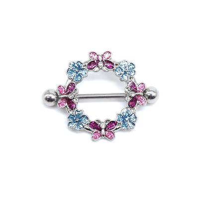 China New Punk Gaby Alloy Flowers Stainless Steel Nipple Rings Women Nipple Body Jewelry and Butterfly Rings for sale