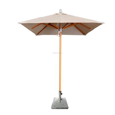 China Modern Square 6 Ft Umbrella Heat Transfer Finish Wood Pole And Ribs Anti High Wind Granite Umbrella Base for sale