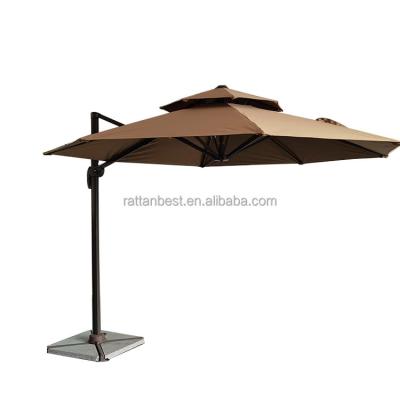 China Modern Outdoor Roman Roof Red Color Outdoor Umbrella Garden Leisure Parasol Round Side Double Umbrella With Cement Base for sale