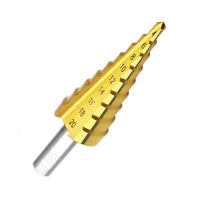 China Straight Drilling Hss Three Flat Shank Titanium Coated 4-20mm Pagoda Metal Drilling Step Drill Bit for sale