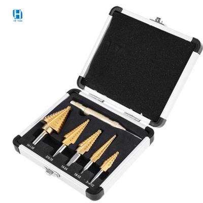 China HSS Steel 6pcs Titanium Steel Custom Titanium Coated Round Shank Straight Flute Step Drill Bits Set for sale