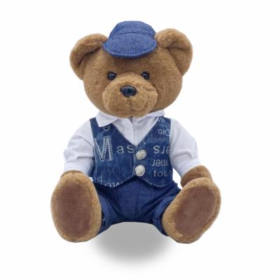 China High End Quality Custom Made 25CM Brown Teddy Bear Plush Stuffed Cute Fun Toys With Cloth And Wearing Jeans for sale