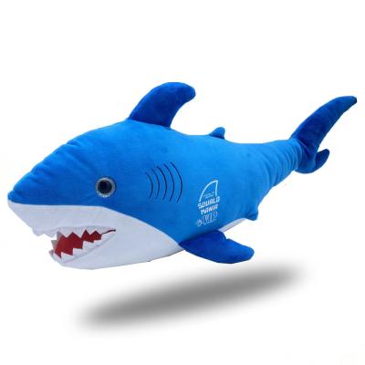 China Cute Sea Shark Custom Fun 65CM 25.5 Inches Long Stuffed Animal Blue Plush Toy With Logo for sale