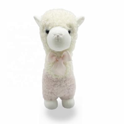 China Custom Cute Fun 30CM Kawaii Pink Plush Alpaca Plush Doll Toy With Bowknot For Girls for sale