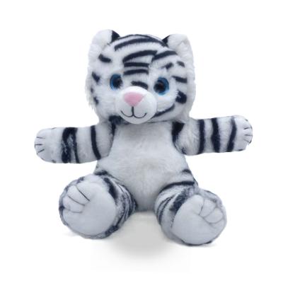 China Hot Selling Cute Functional 20 Cm 8 Inch Fun Plush Custom Stuffed White Tiger Toy With Hugger Slap Bracelet For Gift for sale