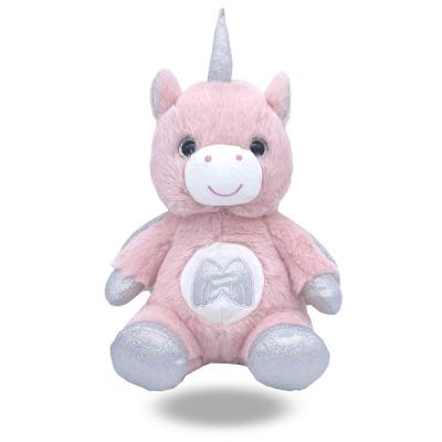 China Cute Fun Customized 10 Inch Unicorn Pink Plush Soft Toy With Giltter Wings For Gift for sale