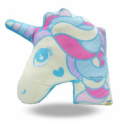 China Cute Fun Customized Blue Color Cute Super Soft Velboa Unicorn Shaped Cushion Stuffed Sublimation For Kids for sale