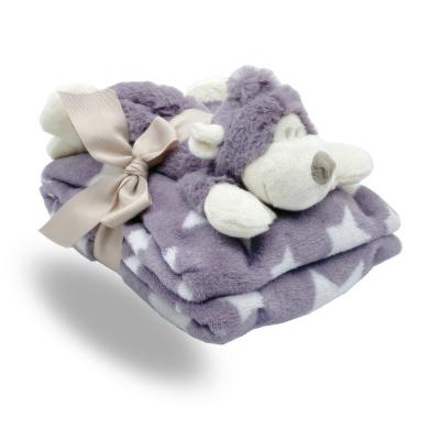 China Cute Fun Coral Fleece Kids Purple Throw Blanket Custom Made with Plush Monkey Stuffed Toy for sale