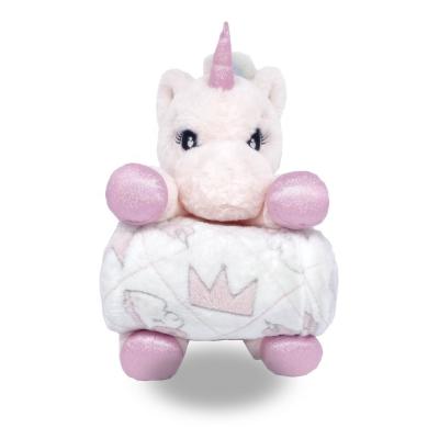 China Custom Cute Fun Soft Pink Fleece Blanket With Plush Stuffed Unicorn Toy For Kids for sale