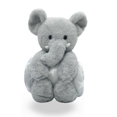 China Cute Fun Customized Cute Gray Color Super Soft Stuffed Elephant Plush Toy With Blanket For Baby for sale